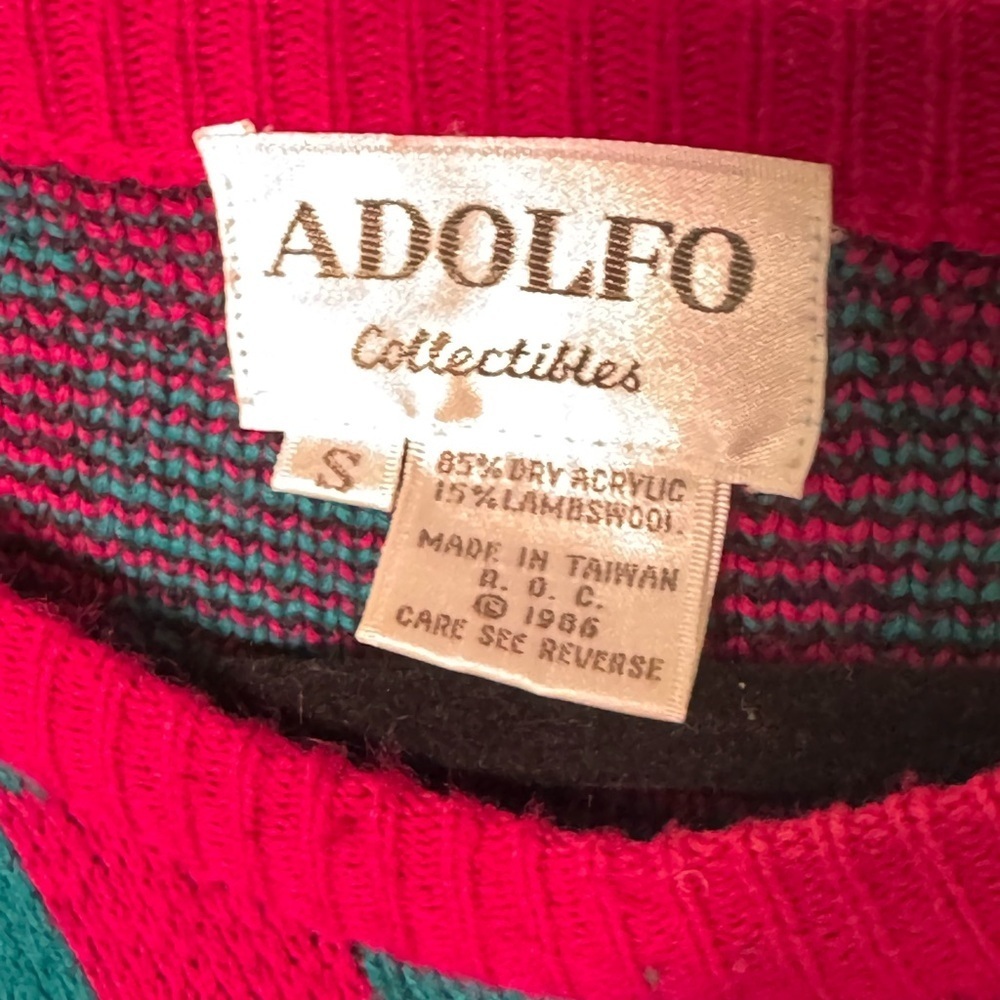 Adolfo collection VINTAGE Women's Pink and Green Geometric Sweater size Small - Picture 3 of 5